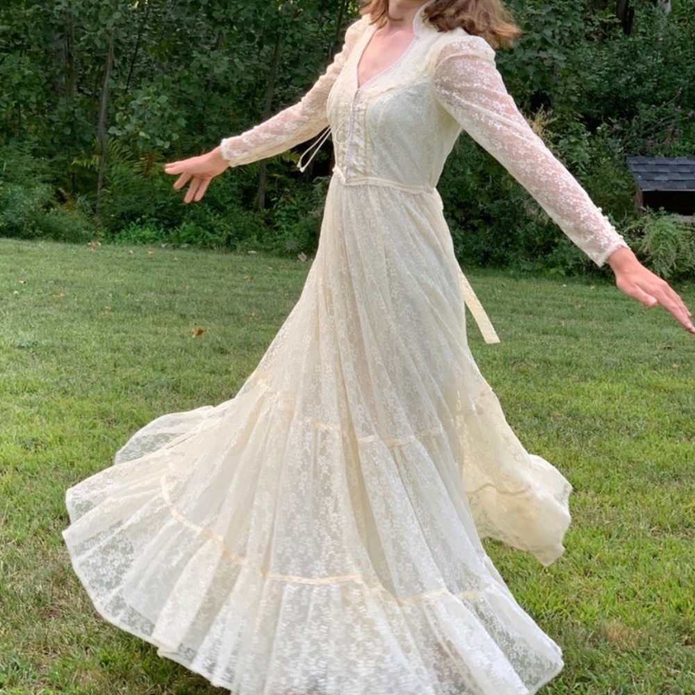Gunne Sax Romantic Cream Lace Long Dress, S. - Picture 11 of 16